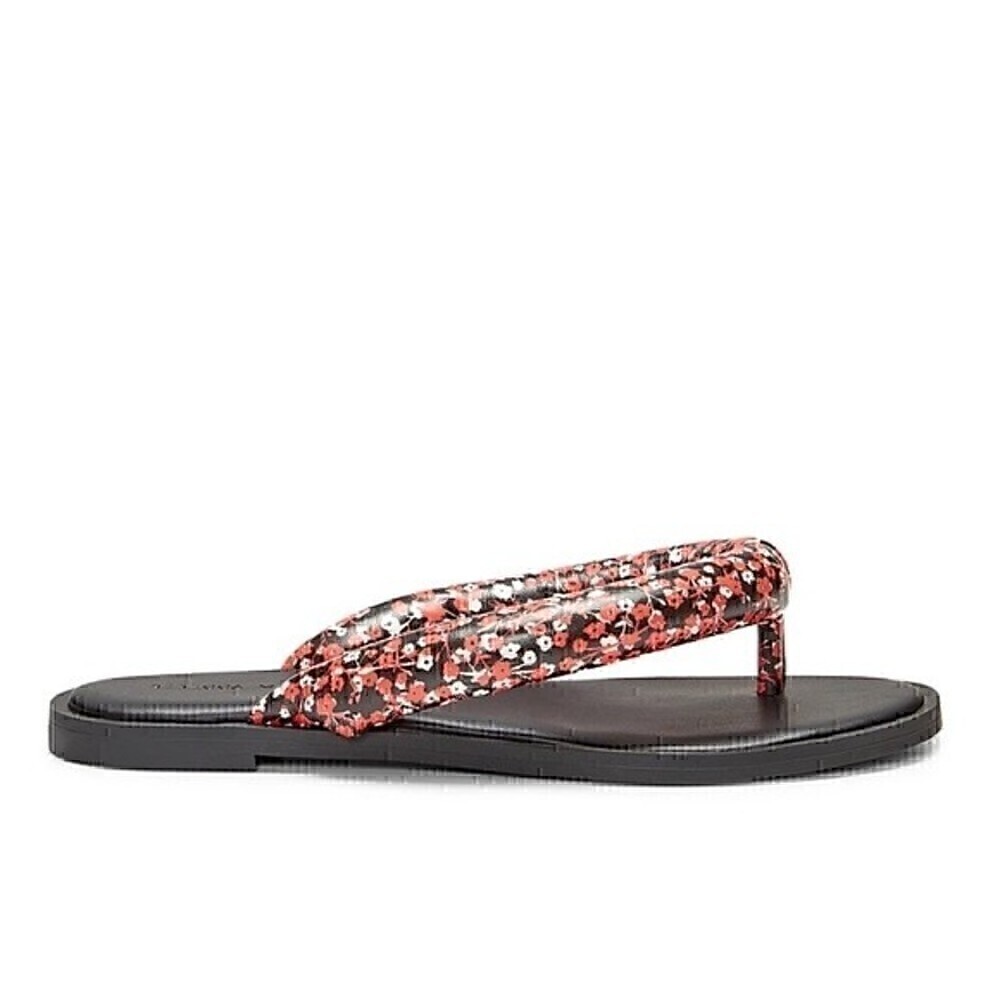 Black Flip Flop Sandals with Pink Floral Rope Straps - Picture 2 of 6